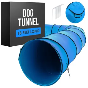 Houseables Dog Tunnel, Agility Equipment, 18 Ft Long, 24" Open, Polyester, Tunnels for Training Small & Medium Dogs, Exercise, Obstacle Course for Pets, with Carrying Case, Collapsible, Tube, Stakes