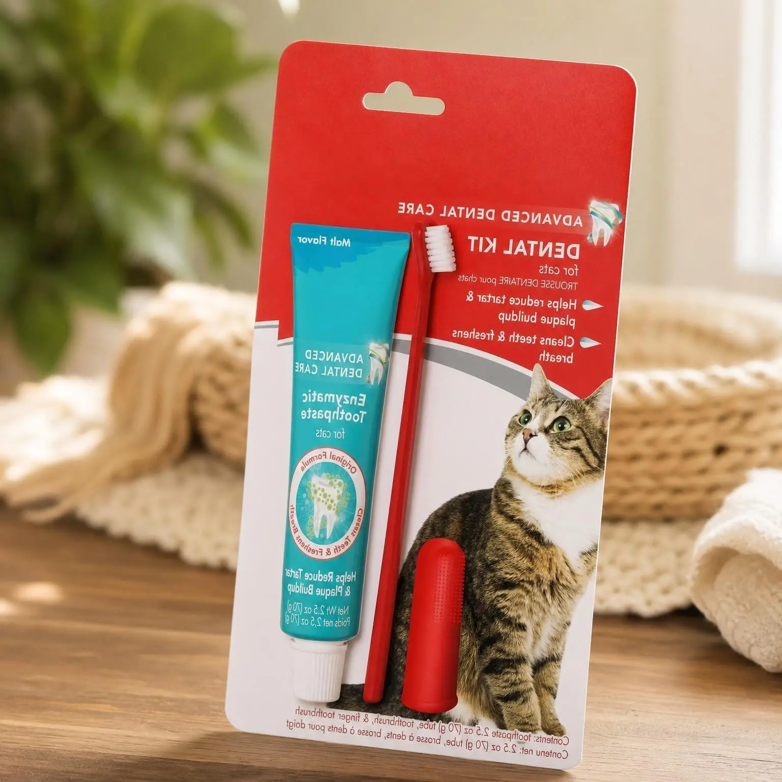 Dental Care Kit for Cats with Toothbrush and Toothpaste, Cleans Teeth, Fights Bad Breath, Reduces Plaque and Tartar, Malt Flavor, 2.5oz