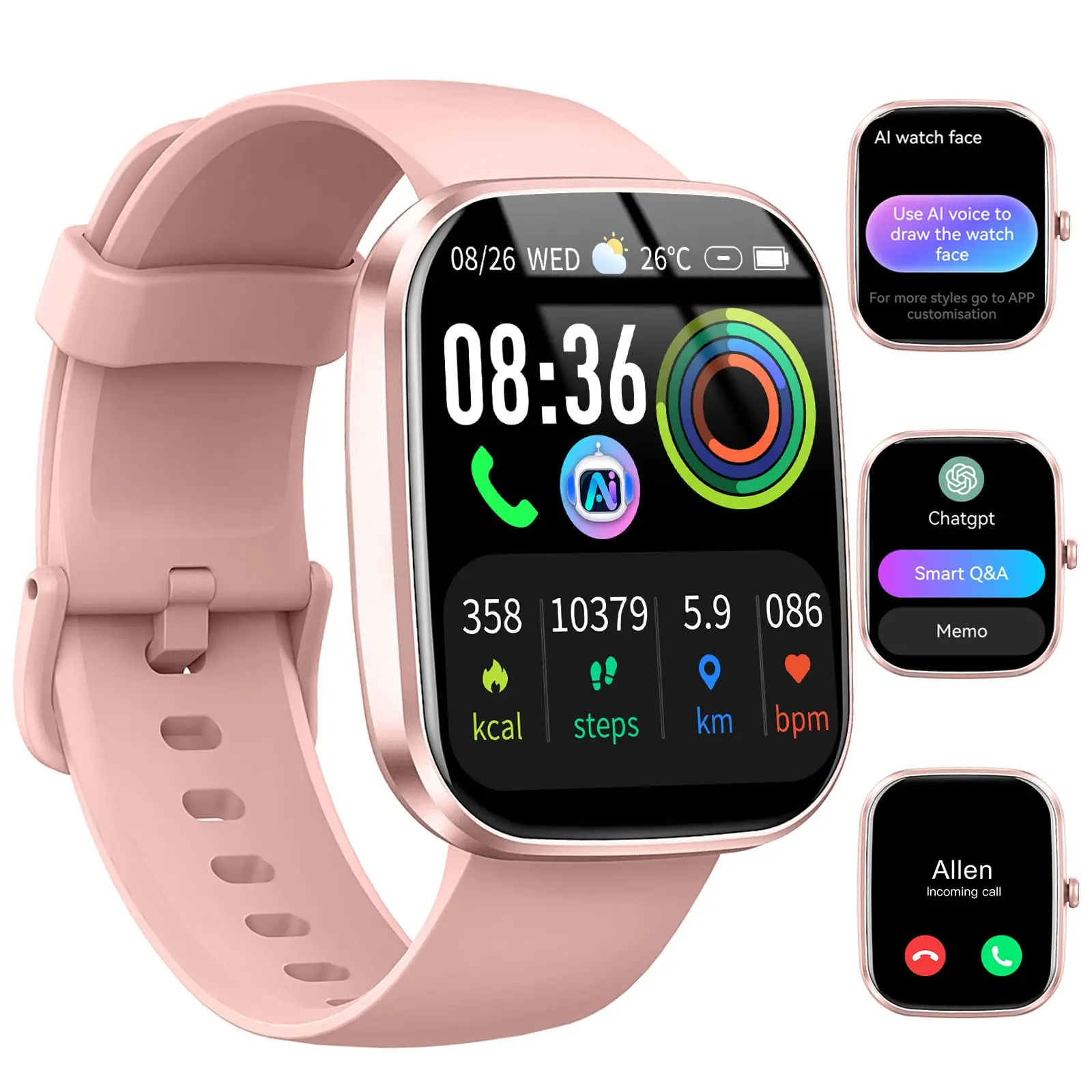 AI Smart Watch with ChatGPT, 1.91" Bluetooth Calling Wearable for Men, 110+ Fitness Modes Activity Tracker, Sleep/Heart Rate/Calorie Monitor, IP68 Waterproof Step Counter Compatible with Android iOS