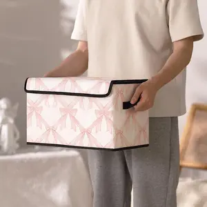 Bow Pattern Printed Storage Box with Lid and Handles, Ideal for Clothes Blankets Sheets and Toys, Perfect for Bedroom Closet and Under Bed Organization