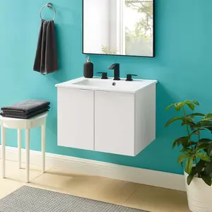 Modway Maybelle 24" Wall-Mount Bathroom Vanity in White White