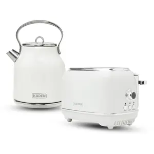 Haden Heritage 1.7 L Stainless Steel Electric Kettle with 2 Slice Toaster, White Haden Heritage 1.7 L Stainless Steel Electric Kettle with 2 Slice Toaster, White