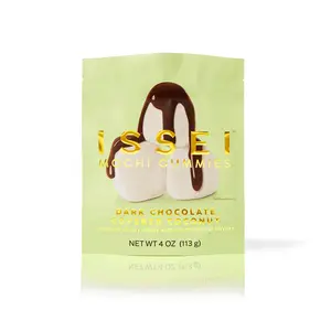 ISSEI Dark Chocolate Covered Coconut Mochi Gummies 4 oz Pouch Rich Chocolate & Soft Chewy Mochi Treat