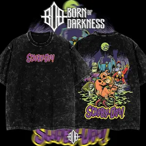 BornOfDarkness-MCU Scooby-Doo x Horror Classic 2-side Acid Washed Graphic tshirt, vintage shirts,Vintage Washed Oversized Tee, Retro Cartoon ,90s graphic tees,comic shirt,90s Graphic T-shirt graphic tees,men gifts, comic fan,Dailywear,Comic tshirt