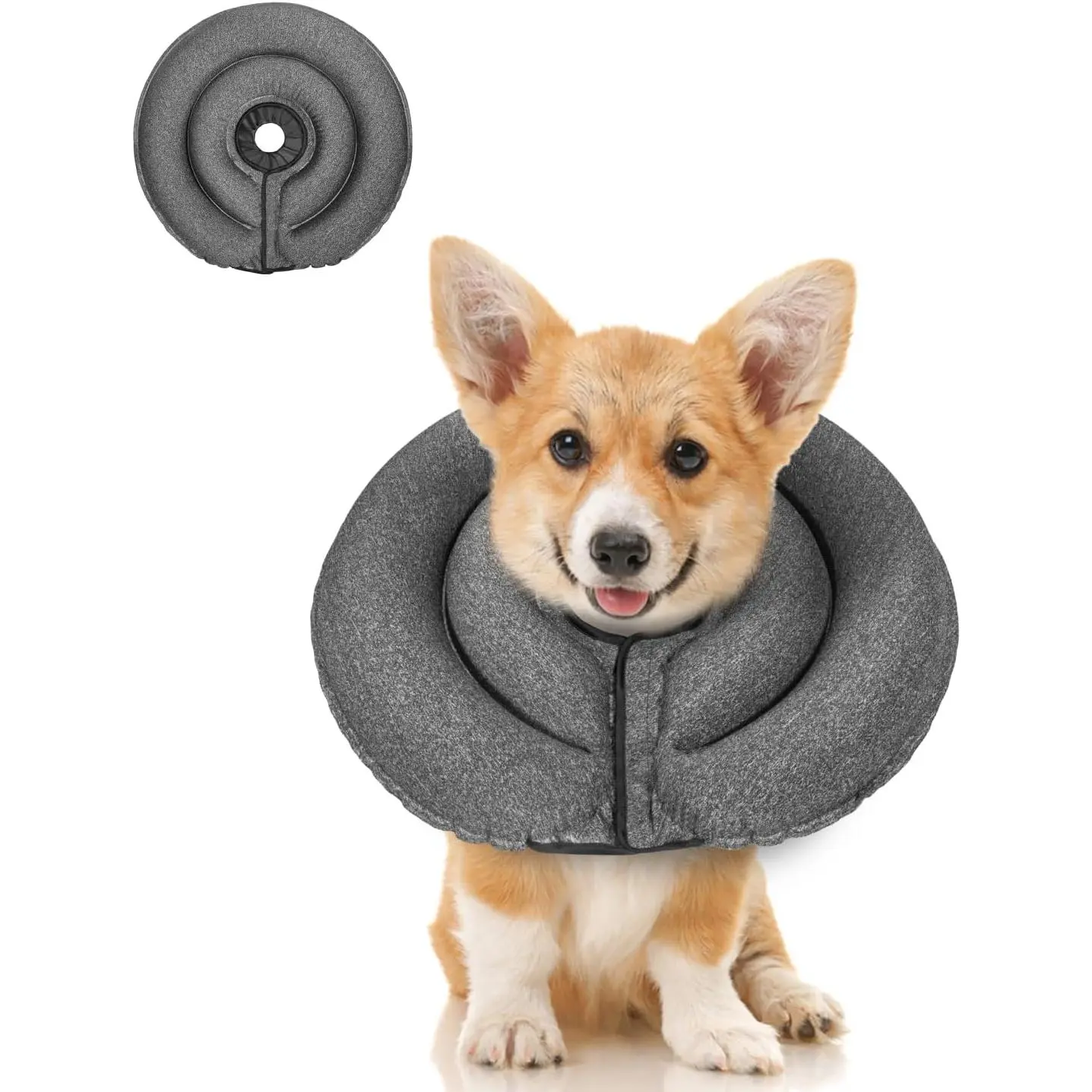 MIDOG Dog Cone Collar for Large Medium Dogs, Soft Inflatable Dog Cone Alternative After Surgery, Adjustable Protective Recovery Cone - Patented Alternative E Collar Does Not Block Vision (Gray,S)