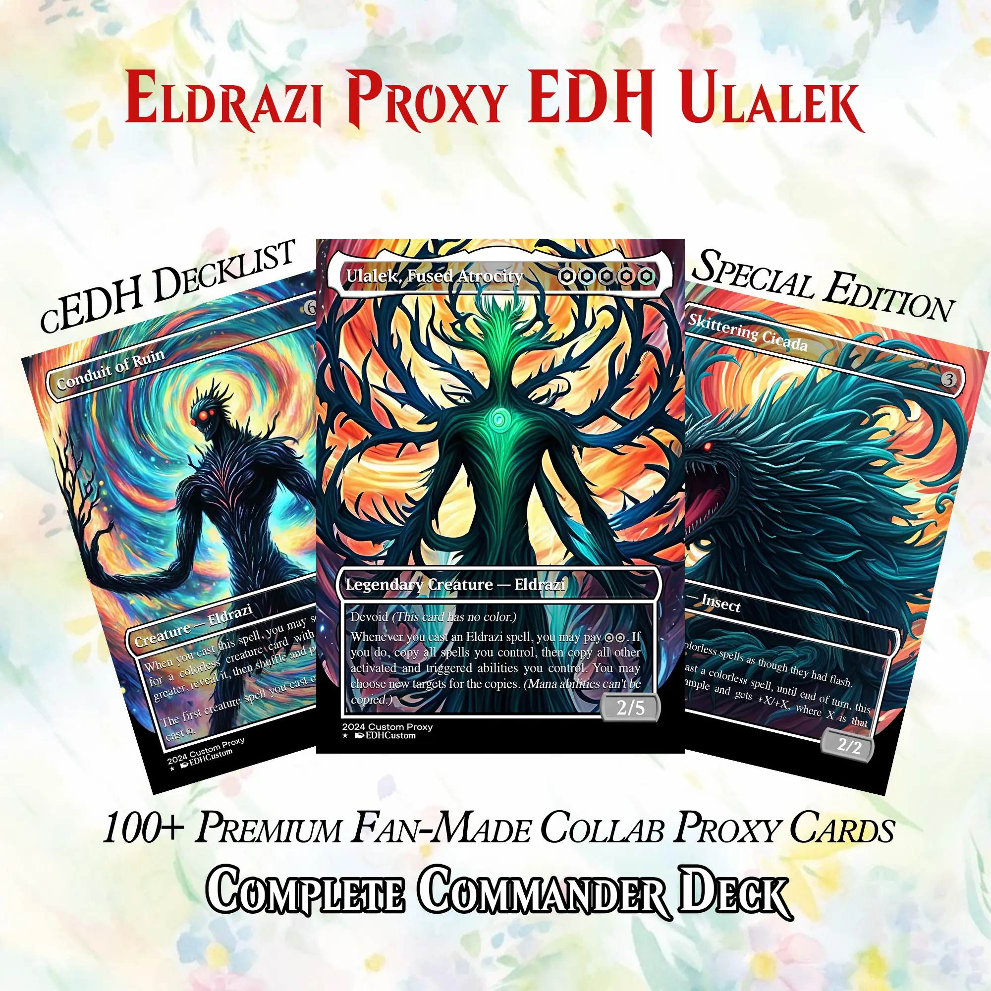ULALEK Abstract Eldrazi MTG Proxy Commander Deck - Premium Collector Trading Cards Set (126+ Cards), Astral Distortion Foil, Deck Box, Surreal Artwork Tabletop Game for Adults, Cosmic Themes, Fan-Made Custom Art Project, Dimensional Anomaly Display