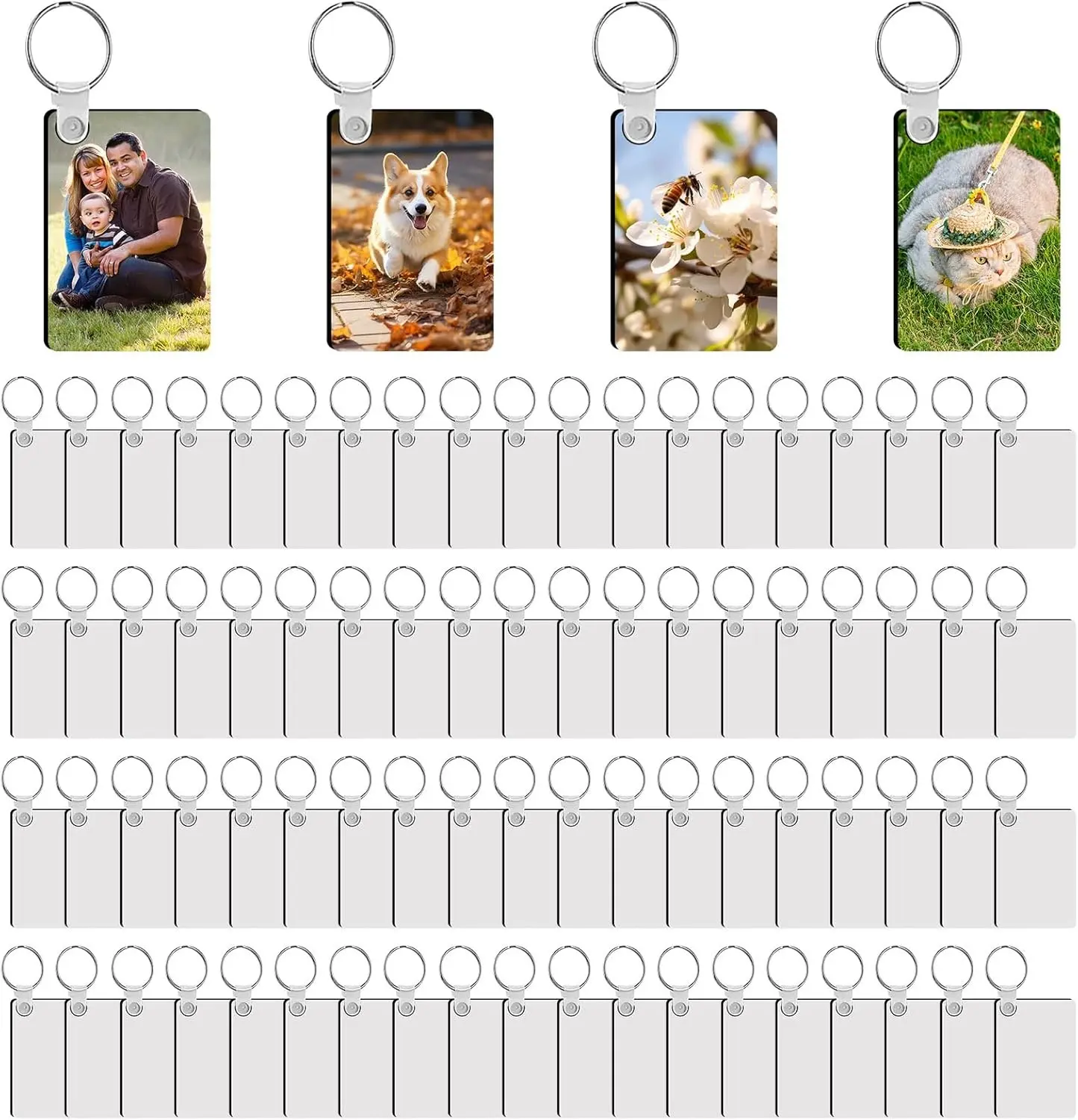 240Pcs Sublimation Keychain Blanks Double Sides 80 MDF Sublimation Keychains Blank with 160 Rings and Clips