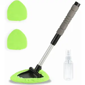 Windshield cleaning tool, window cleaner, with extendable handle and washable, reusable microfiber cloth