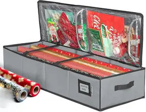 Premium Wrapping Paper Storage Container -Durable Material 600D tear-proof - Fits up to 27 Paper Rolls -Extra Pockets for Ribbons & Bows. Underbed Gift Wrap Organizer, Ideal for Holiday Christmas, etc