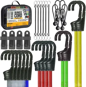FRUNOP 30-Piece Bungee Cords with Hooks - Set Includes 18", 24", 32", 40" Heavy-Duty Stretch Cords, 6 Ball Bungees, 4 Tarp Clips, 6 Mini Cords & Storage Bag - Ideal for Home, Garage & Outdoor Use