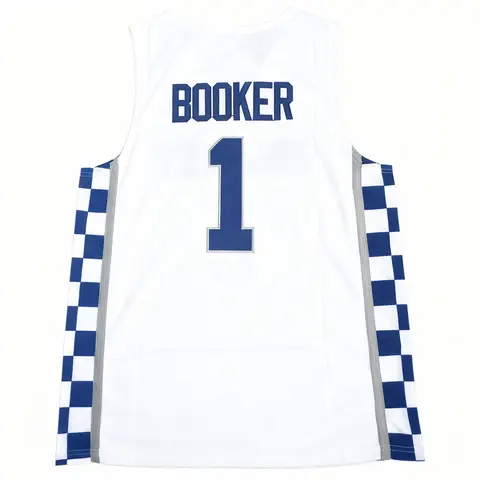 Retro Vintage Booker Basketball Jersey - 100% Polyester Mesh, Breathable Quick-Dry Short Sleeve, Layered Stitched #1 Numbers, Handmade Soft Fabric for Basketball, Parties, Casual Wear, Multi-Size