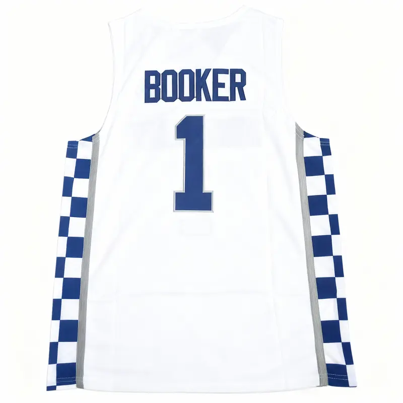 Retro Vintage Booker Basketball Jersey - 100% Polyester Mesh, Breathable Quick-Dry Short Sleeve, Layered Stitched #1 Numbers, Handmade Soft Fabric for Basketball, Parties, Casual Wear, Multi-Size