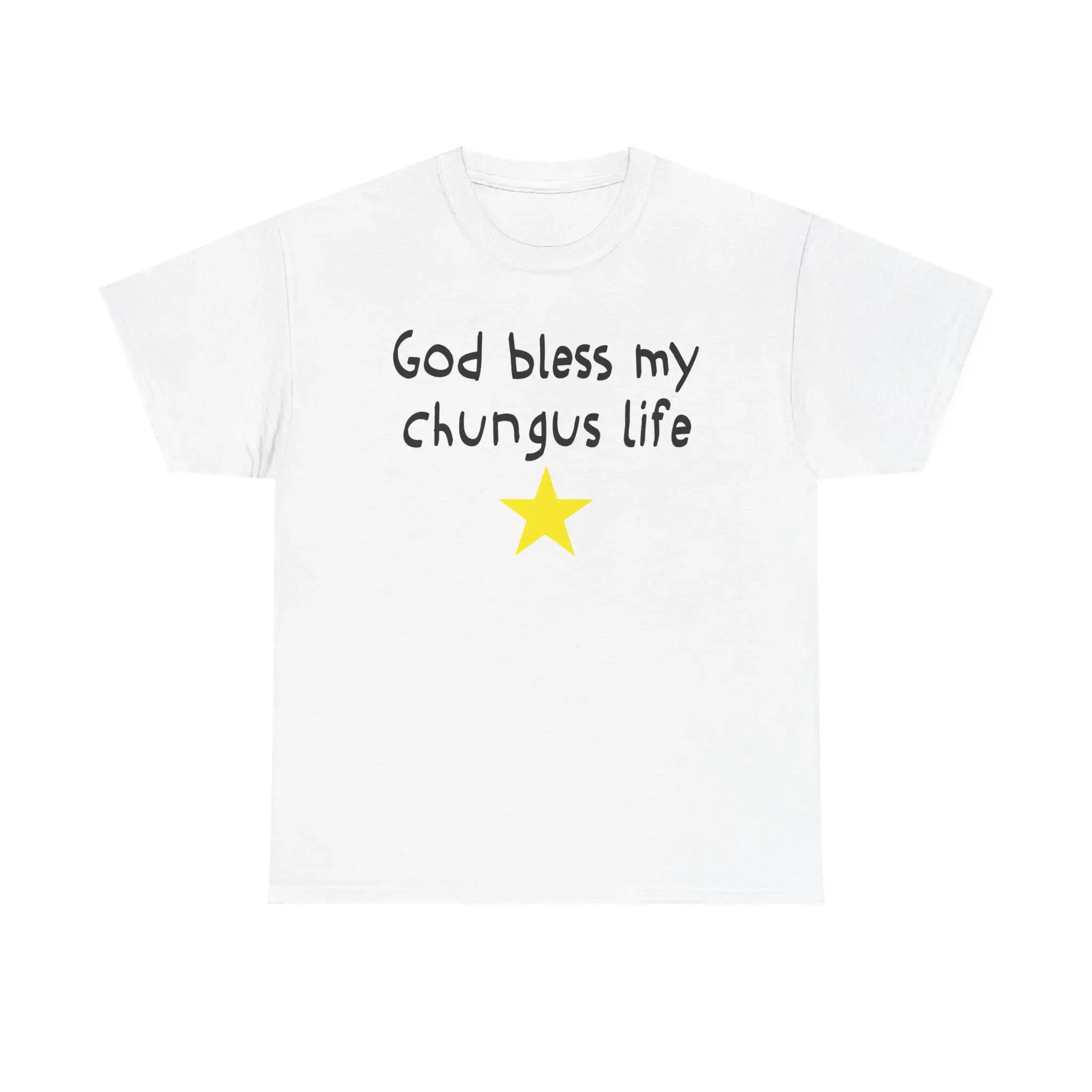 Men's 100% Cotton Loose-Fitting Elastic Fabric Fitness T-Shirt - Simple Round Neck Short-Sleeve, God Bless My Chungus Life Funny Meme Print Menswear Top, Funny Print