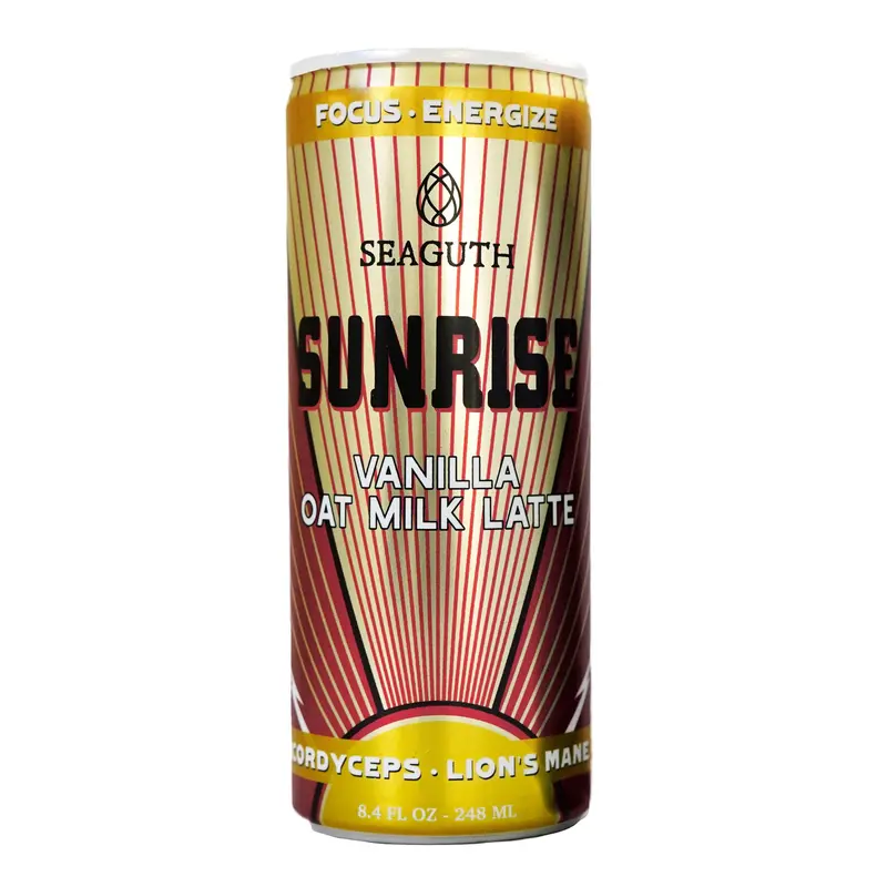 Seaguth Sunrise Adaptogen Vanilla Oat Milk Latte Case of 12 Coffee With Mushrooms Organic Beverage Natural