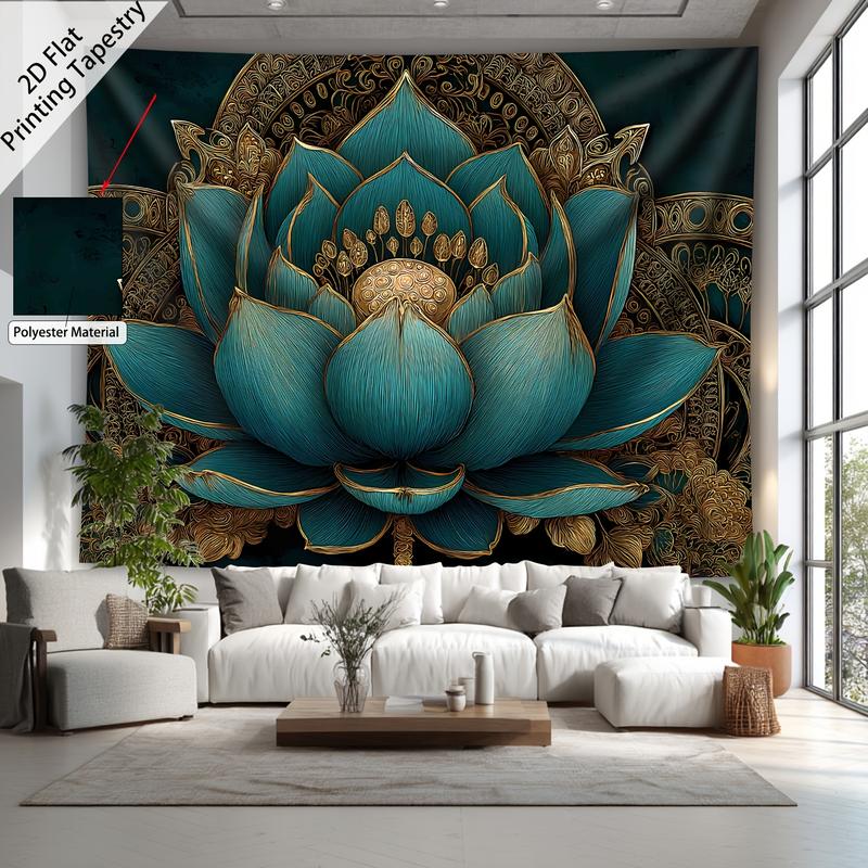 [ 2D Flat Printing] 1pc- Ultra large size- - Exquisite for Lotus flower HD Digital Printing Huge Tapestry- Polyester- Home Decoration- with Free Hanging Clips