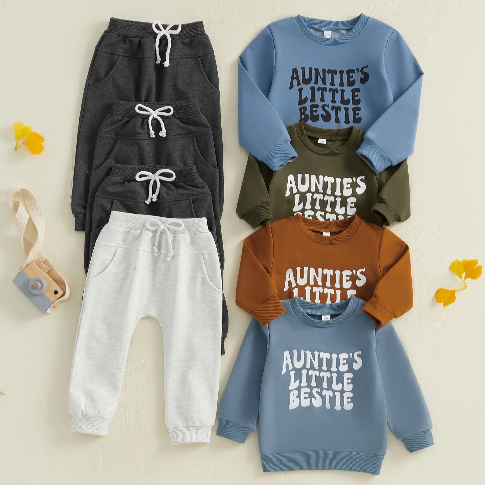 Canrulo Auntie's Little Bestie Baby Clothes Gender Neutral Baby Boy Girl Long Sleeve Sweatshirt Pullover Pants Spring Fall Solid Color Outfits