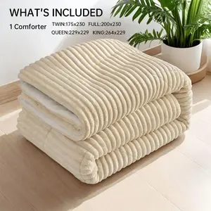 Thickened wide striped fluffy large winter quilt - machine washable, light, soft and warm, multi-needle sewing anti-drill down technology, suitable for double bed sofa camping bedroom dormitory room outdoor blanket blue