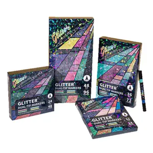 Dual-Tip Glitter Markers Set, 24/48/72/96 Colors, 1–6mm Brush Tip with Double-Line Effect, Water-Based Shimmer Pens for Journaling, Cards, DIY Crafts, and Art Drawing, Artist Supplies