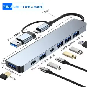 USB C HUB 3.0 Type C 7 Ports Multi USB Splitter Adapter OTG Type C Extender For Laptops Macbook PC Desktop Computer Accessories