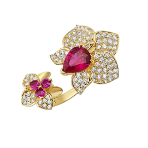 10K/14K Solid Gold Teardrop Floral Orchid Bloom Ring - NEWR-147 RED