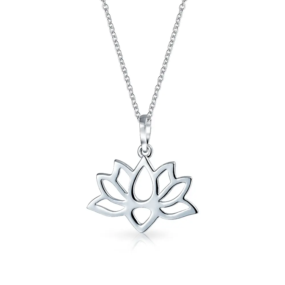 Yogi Inspirational Lily Flower Zen Lotus Pendant Necklace Sterling Silver