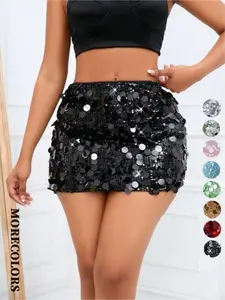 Women's Glitter Sequins Mini Skirt, Elastic, Perfect for Parties & Clubs, Shiny Fashionable Design for All Seasons, Trendy Bottom Wear, Womenswear