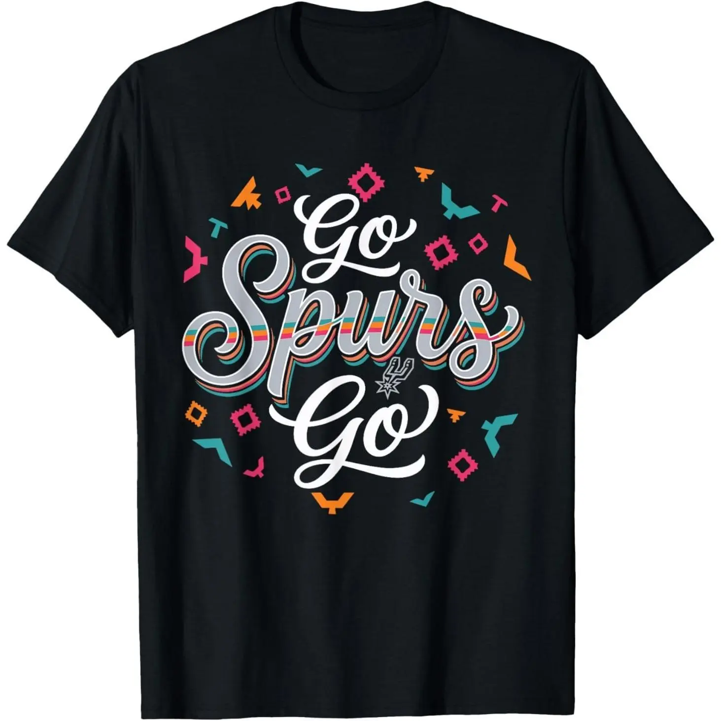 Men's Graphic T-Shirt with Classic 'Go Spurs Go' Print, Casual Shortsleeve Round Neck Streetwear Top for Game Days