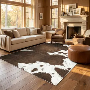 Cowhide Print 5×7 Area Rug, Upgraded Non-Slip, Indoor Outdoor Rug for Bedroom Living Room Dining Room Kitchen Home Decor