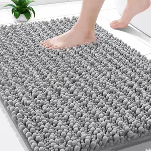 Bathroom Rugs Non Slip Washable - Ultra Soft Absorbent Chenille Bath Mat, Quick Dry Shaggy Floor Carpet for Tub Shower, Gray Home Decor Accessories, 24x17 Inch