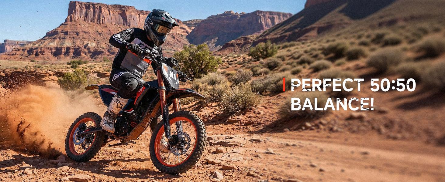 Qronge X1 Spark Electric Bike is designed for challenging terrain. Its 17"/14" wheel configuration balances stability and agility,and it features a powerful 4500W, 283 Nm of torque, and a large 60V 28.8Ah battery. Qronge X1 Spark Electric Bike is designed for challenging terrain. Its 17"/14" wheel configuration balances stability and agility,and it features a powerful 4500W, 283 Nm of torque, and a large 60V 28.8Ah battery.