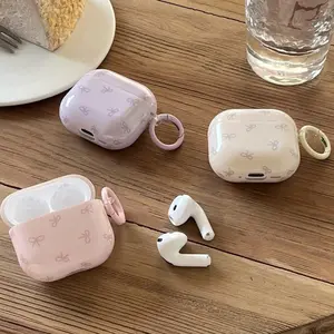 Cute Bow Pattern Earphone Case with Ring, Earphone Protective Cover, Earphone Case for AirPods Pro 2/AirPods Pro/AirPods 4/AirPods 3/AirPods 2, Fashion Earphone Case for Women