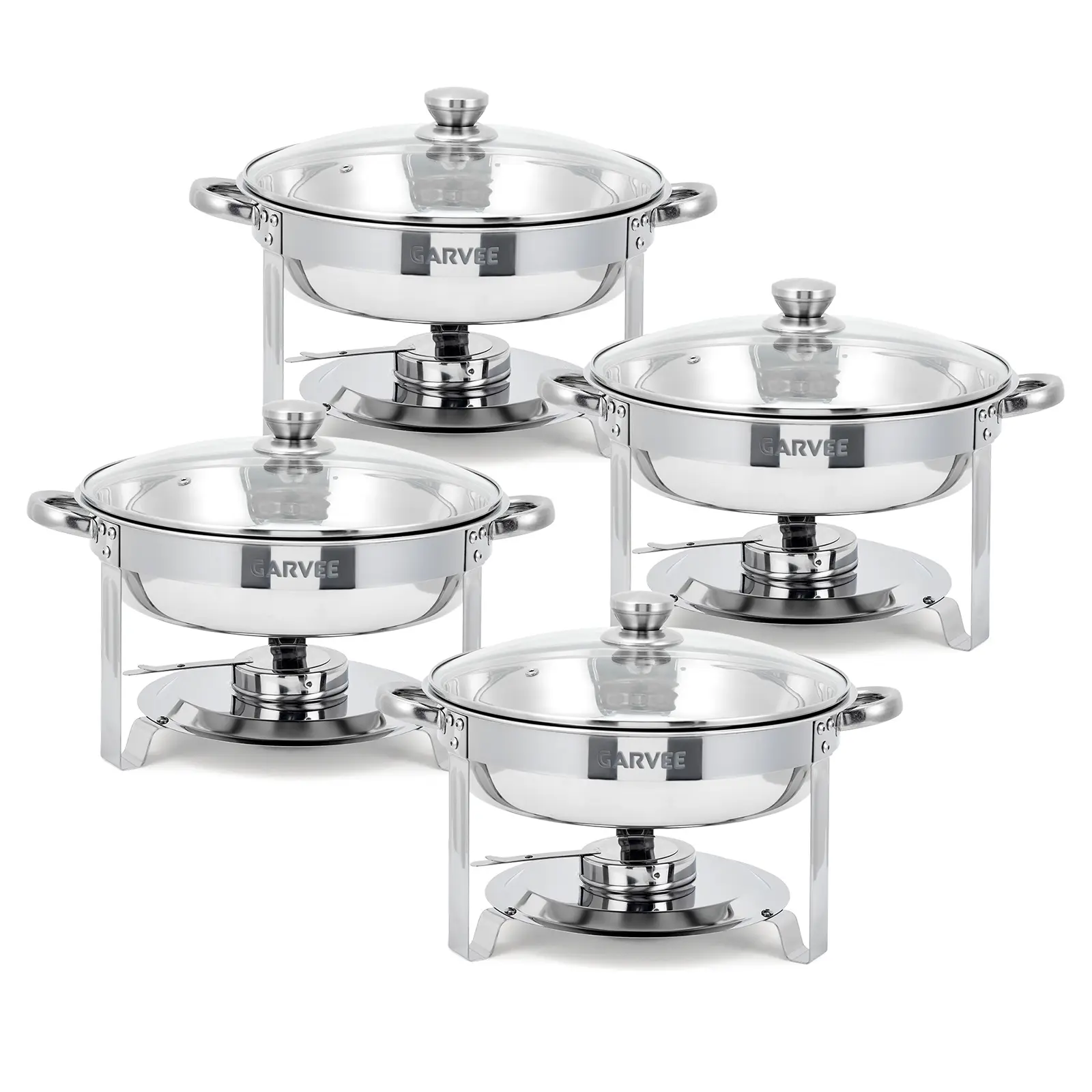 Garvee Upgraded-Round Chafing Dish Set,  Stainless Steel Food Warmer With Glass Lid, Buffet Server For Catering, Home Parties, Restaurants & Weddings