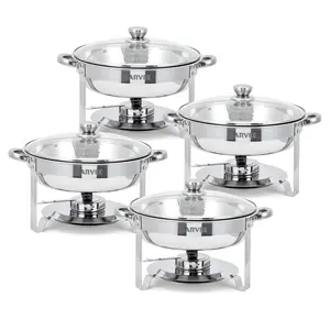 Garvee Upgraded Round Chafing Dish Set,  Stainless Steel Food Warmer With Glass Lid, Buffet Server For Catering, Home Parties, Restaurants & Weddings