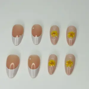 French Tip with Sunflower Design - Simple Nail Art Feature