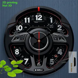 1pc 2D Flat Car Steering Wheel Theme Wall Clock | Silent Decorative Clock, Creative Design, Suitable for Bedroom, Living Room, Office Decor, 25/30 cm (Excluding AA Batteries)