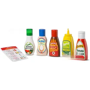 5-Piece Favorite Condiments Play Food Set Play Ketchup and Mustard Bottles, Pretend Food Set for Kids Ages 3+