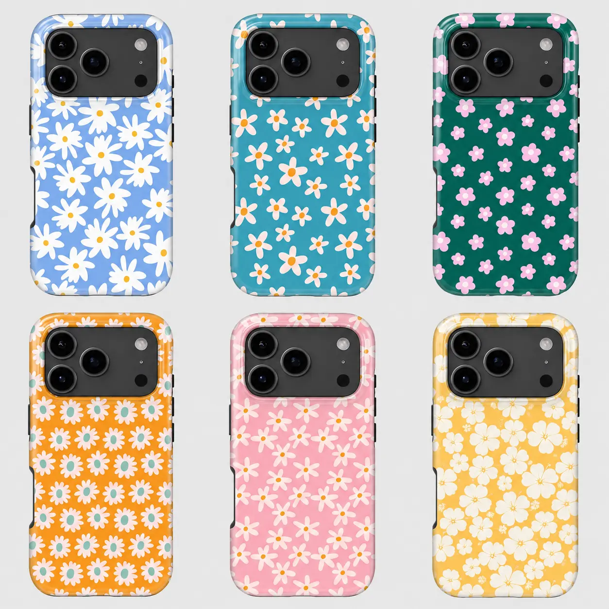 Daisy Phone Case for iPhone, Cute Floral Flower Pattern, Colorful Retro Aesthetic Glossy Protective Cover