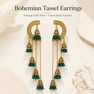 Indian Jhumka Chandelier Earrings Beaded Tassel Gold Silver Tone Traditional Statement Jewelry for Women Girls Daily Party Wear Gift