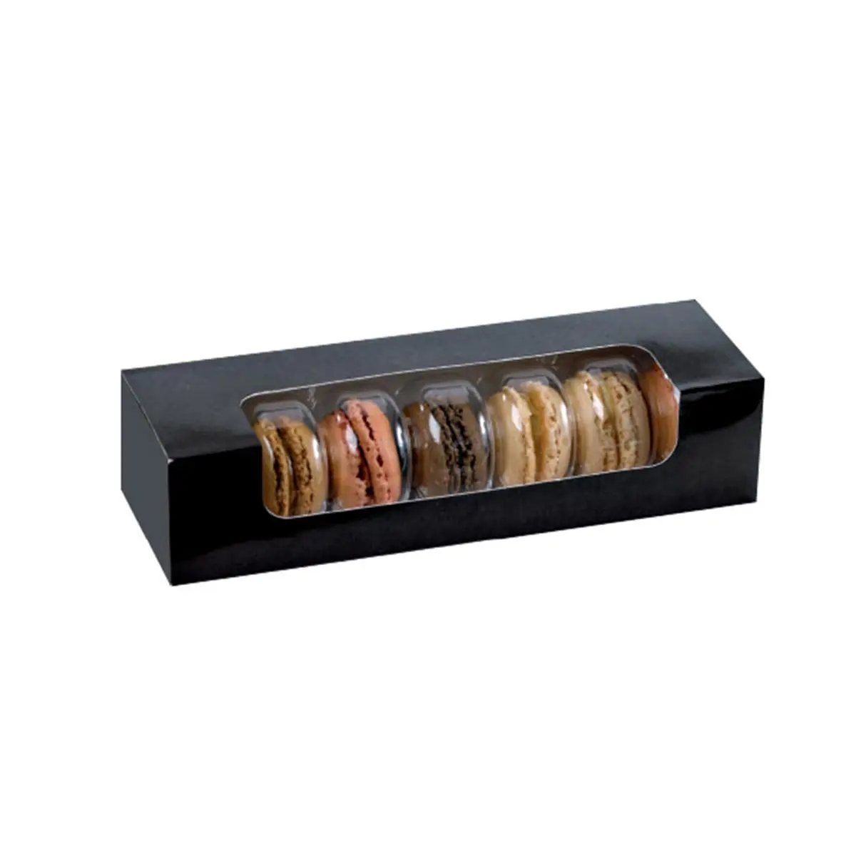 212 MAIN 250-Pcs Window View Macaron Kitchen Bakeware Container (8.46x2.68x1.89 in, 14 lbs) - Elegant Black Packaging for Baking Storage Utensils, Allows Glimpse at Macarons