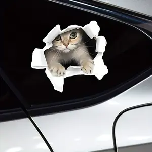 Cartoon cat three-dimensional car sticker, matte cat peeping design, self-adhesive front, scratch-resistant sticker for car body and window, single-use plastic surface compatible decorative sticker, Universal car sticker