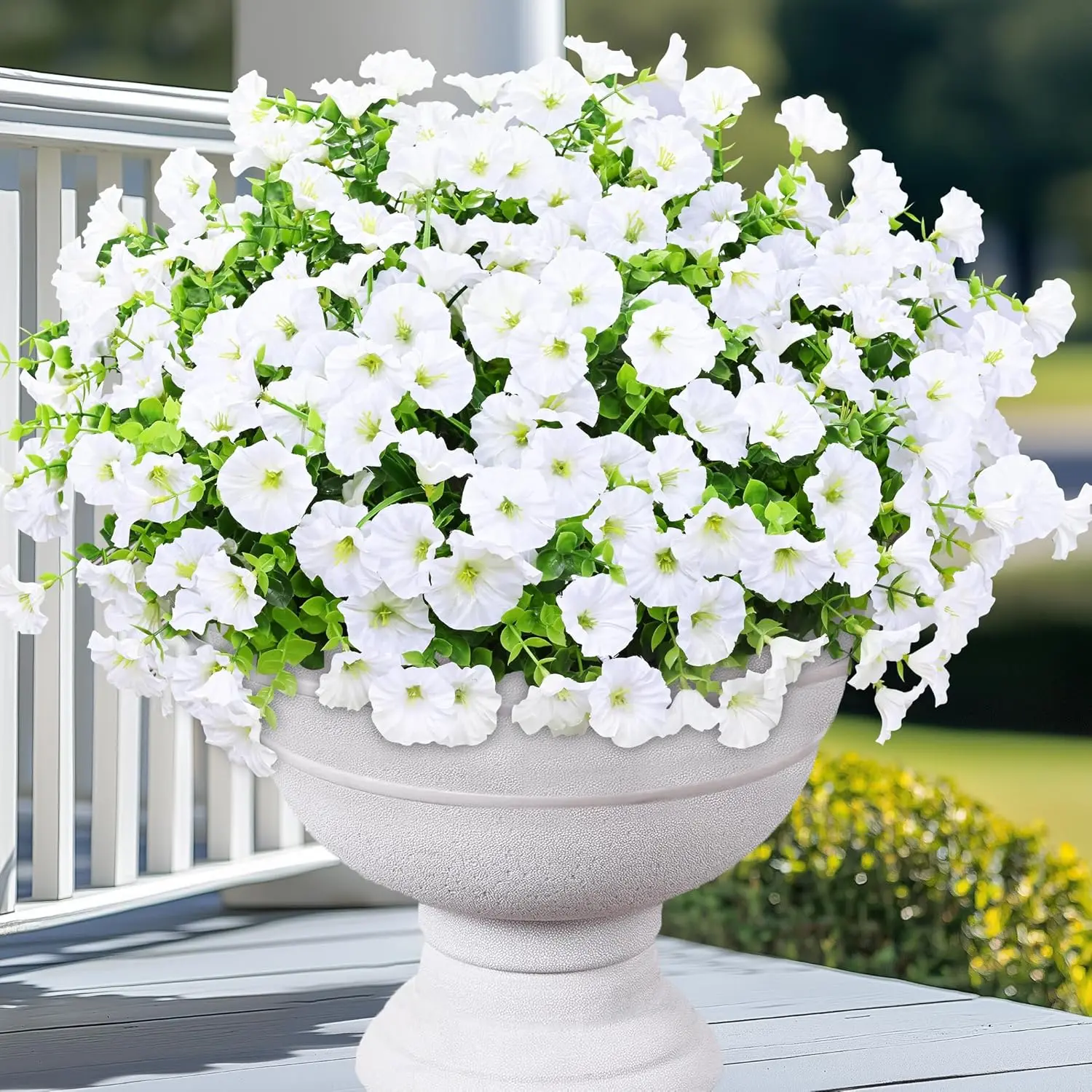 16 Bundles Artificial Flowers for Outdoors, White Fake Outdoor Flowers | UV Resistant Faux Fall Flowers for outdoor planters, Realistic Silk Petunia Flowers for Outside Garden Porch Patio Yard Decor