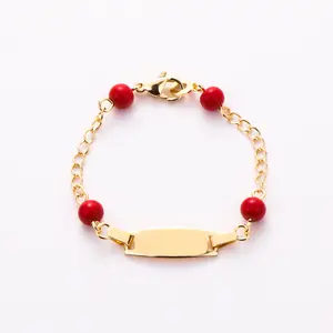 14K Gold Plated Kids' Red Luck Bead Bracelets Cute Charm Tag for Good Fortune
