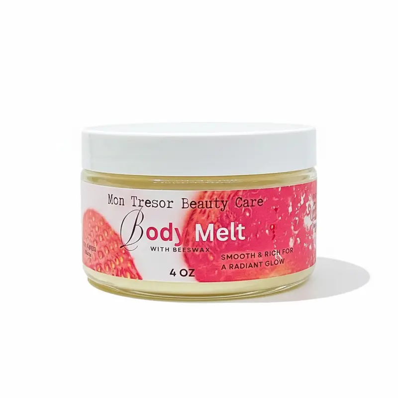Mon Tresor Beauty 5oz Strawberry Pound Cake-Scented Rice-Infused Silky Smooth Solid Body Moisturizer Balm Melt - Luxury Argan & Lemon Blend, Deeply Hydrating, Alcohol-Free, Aluminum-Free Daily Body Care for Adults, All Skin Types