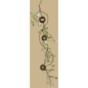 60" Twig Flower & Fern Garland with Birds Nest w/Eggs