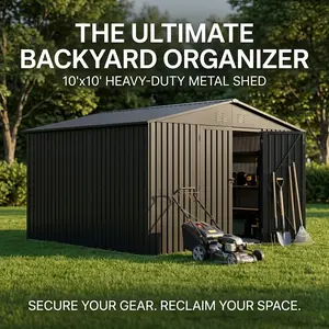 Outdoor Storage Shed 10x10 Metal Garden Shed Lockable Doors HeavyDuty All Weather Utility Building for Backyard Lawn Patio Tools Equipment Organization Black Modern Design Home Improvement Outdoor DIY Project Storage Ideas Shed Kit