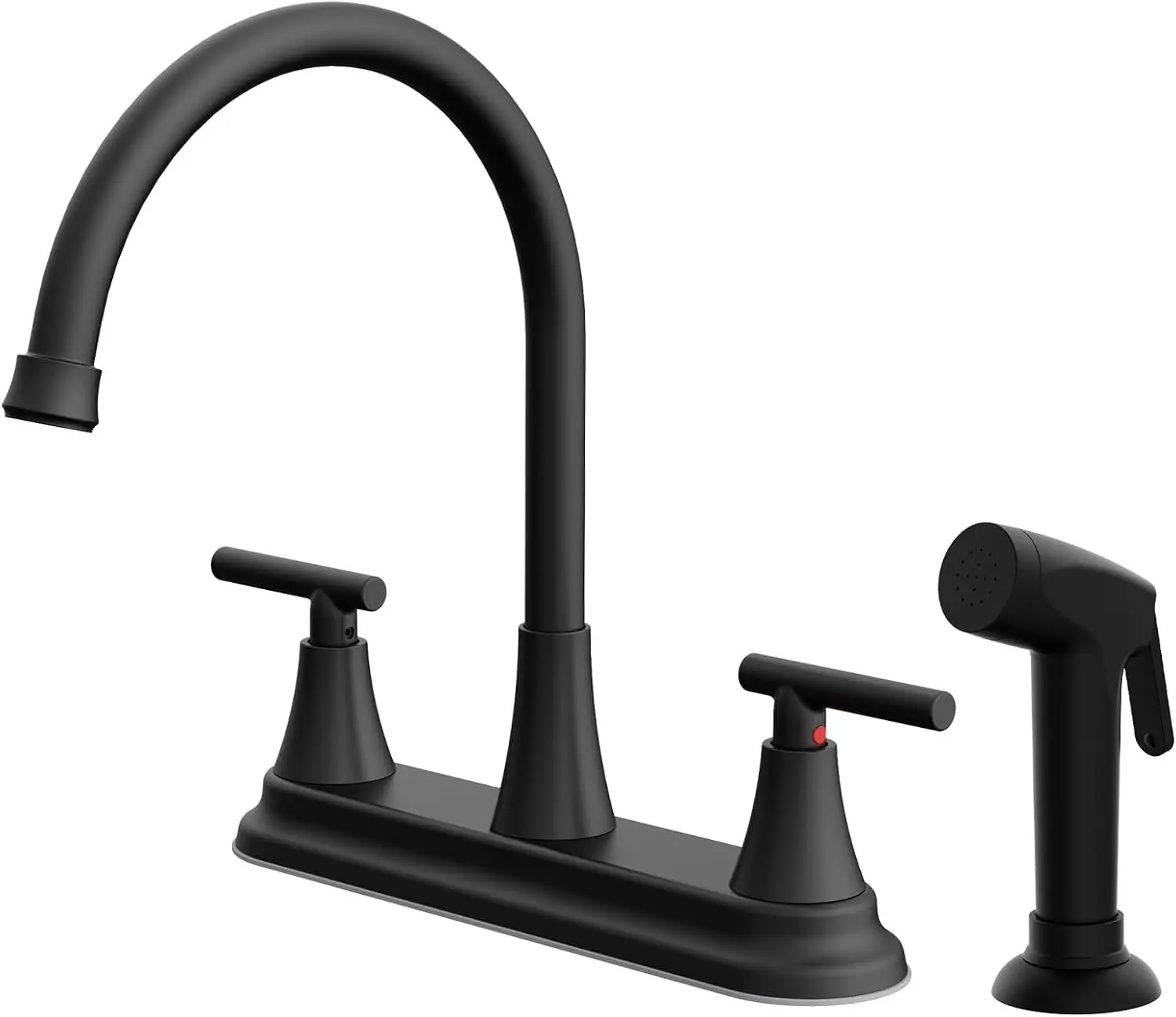 2-Handle Kitchen Faucet with Pull-Out Side Sprayer, 8 Inch High Arch Stainless Steel 360Rotating Kitchen Sink Faucet, 3 or 4 Hole Faucet for Kitchen Bar Rv Camper, Black