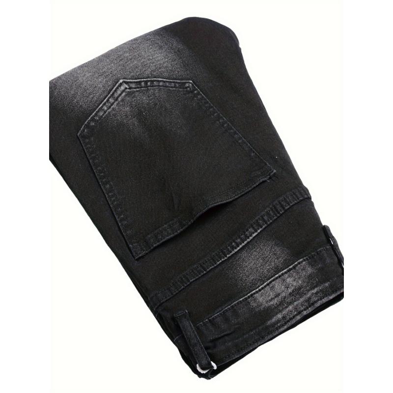 Men's Slim-Fit Ripped Black Jeans - Stretch Denim with Distressed Detail, Machine Washable