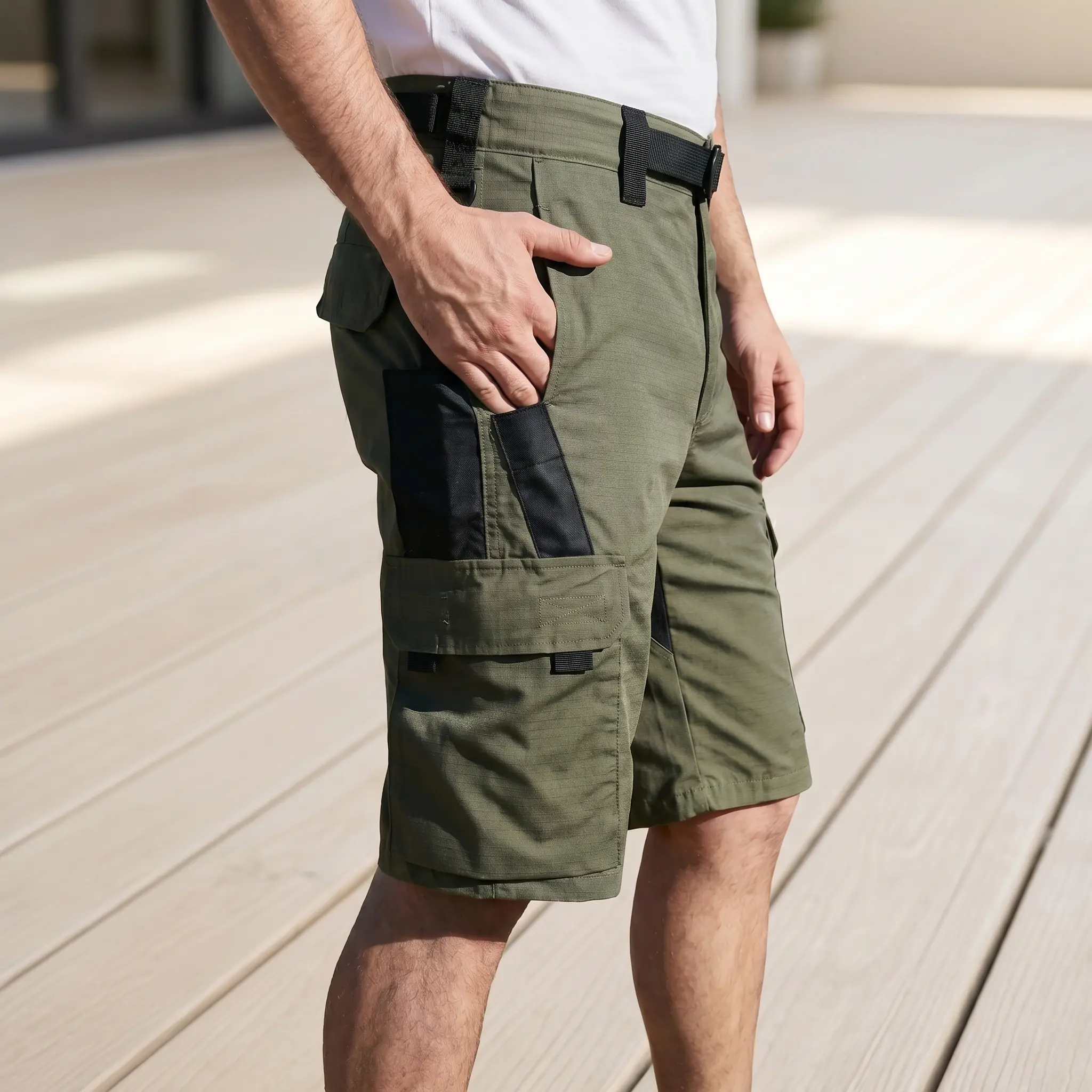 Army Green Men's Ripstop Tactical Cargo Shorts, Quick Dry Water Resistant Stretch Hiking Shorts with Velcro Multi Pockets, 9 Inch Lightweight Outdoor Golf Mountain Bike Casual Work Shorts Without Belt  pack of shorts
