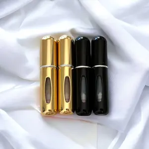 5ml Travel Mini Perfume Refillable Bottle 5ml, Black x Golden Atomizer Cologne Container Liquid Organizer Valentine's Day Gift Canister
