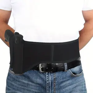 Black Elastic Belly Band Gun Holster: Right-Left Changeable, Hidden Wear for Men and Women - Hunting Accessories